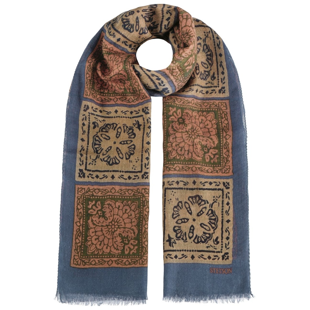 Stetson Echarpe summer tiles denim blue olive sand