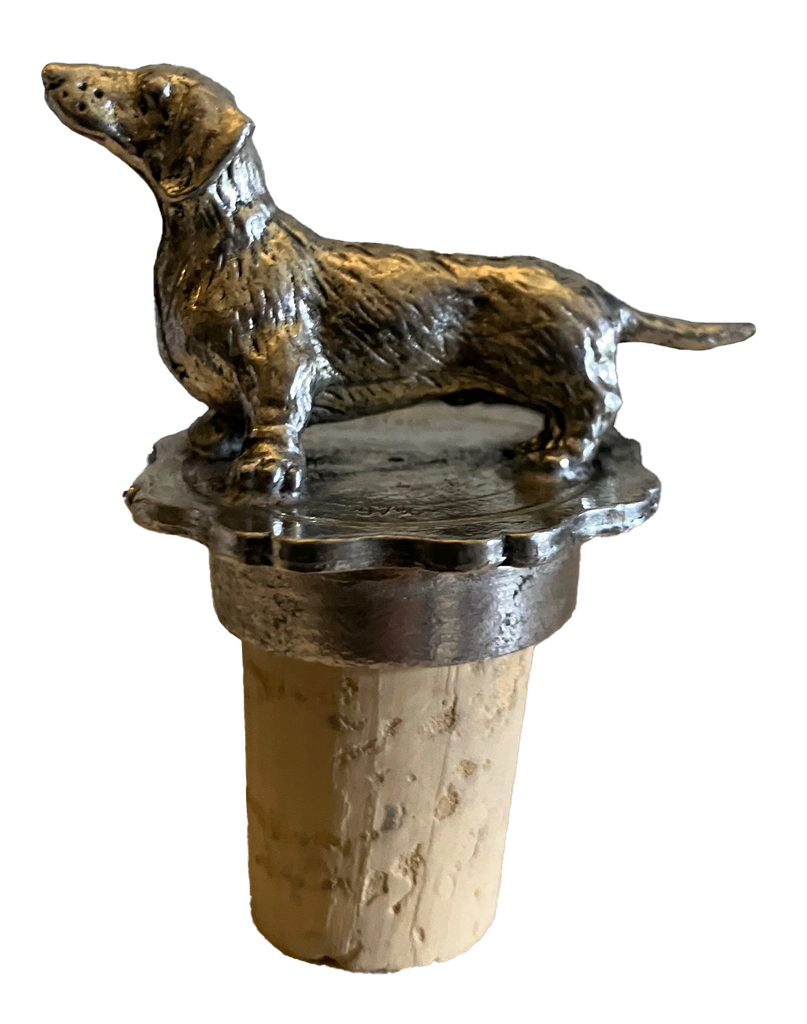 Bouchon teckel tête haute étain