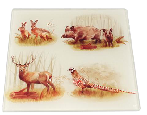 Dessous De Plat En Faïence - Thème Chasse - Contour Bois - Décor Chien Et Chasseur
